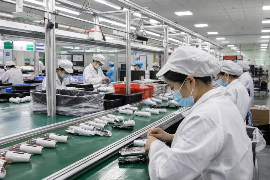 Assembly team working on the production line