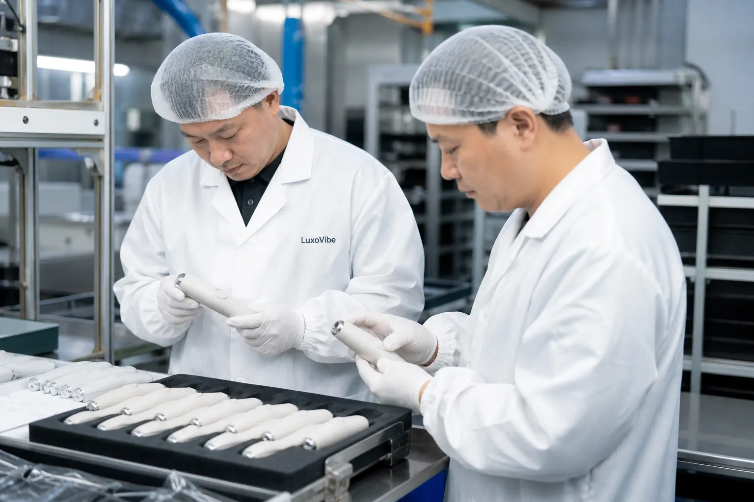 LuxoVibe quality-control team inspecting handheld consumer electronics