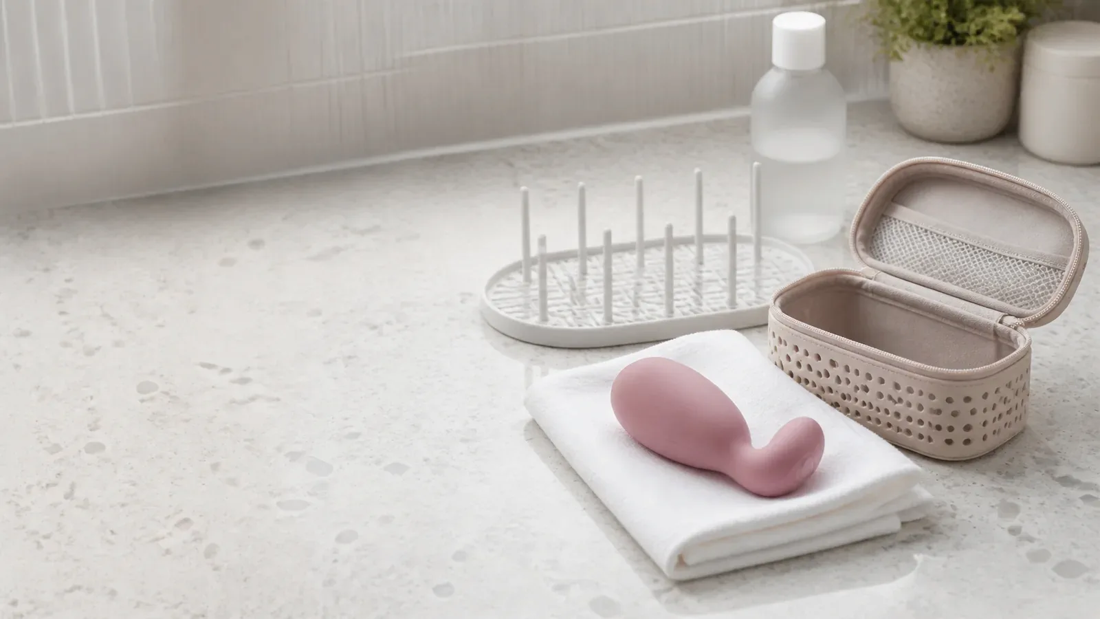 Unbranded consumer-wellness product-care accessories arranged for a documented inspection and storage check.